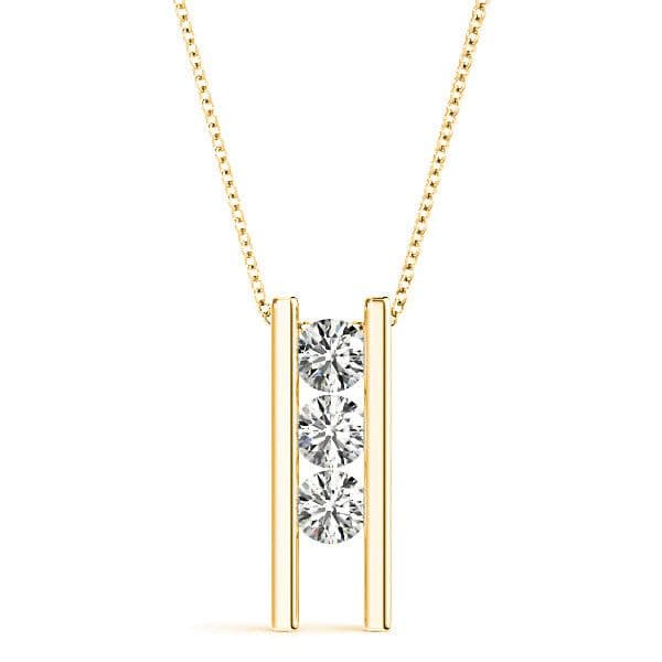 Channel Set 1.00 ctw Diamond Three Stone Necklace Pendant-VIRABYANI