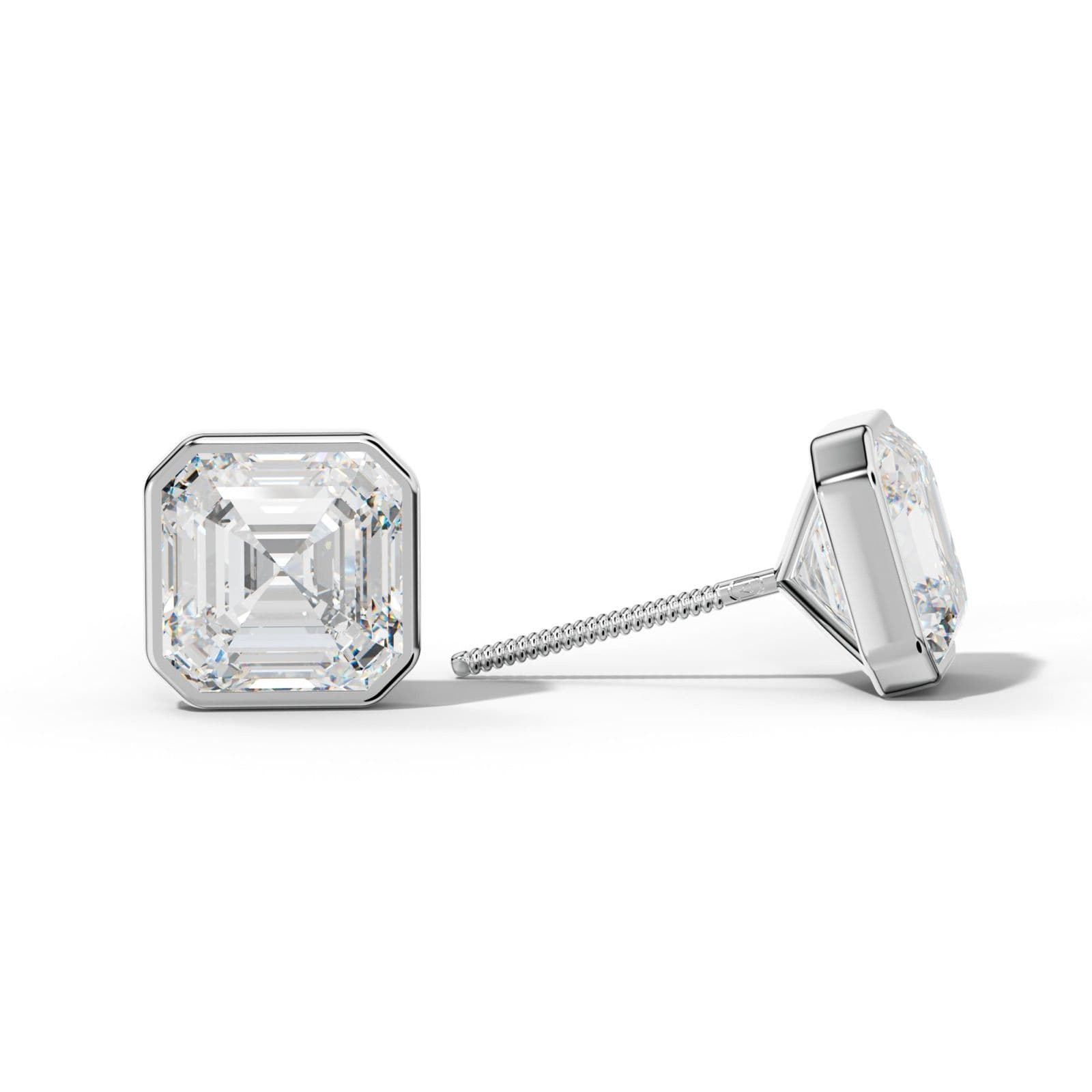 Asscher Diamond Stud Earrings With Martini Bezel Set
