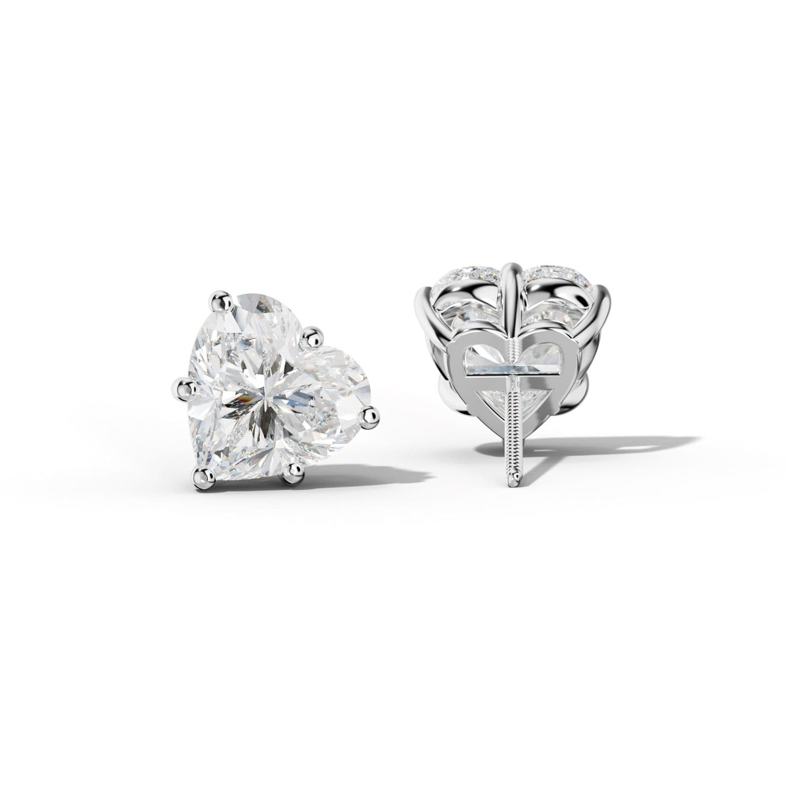 Heart Diamond Stud Earrings With Classic Six Prongs