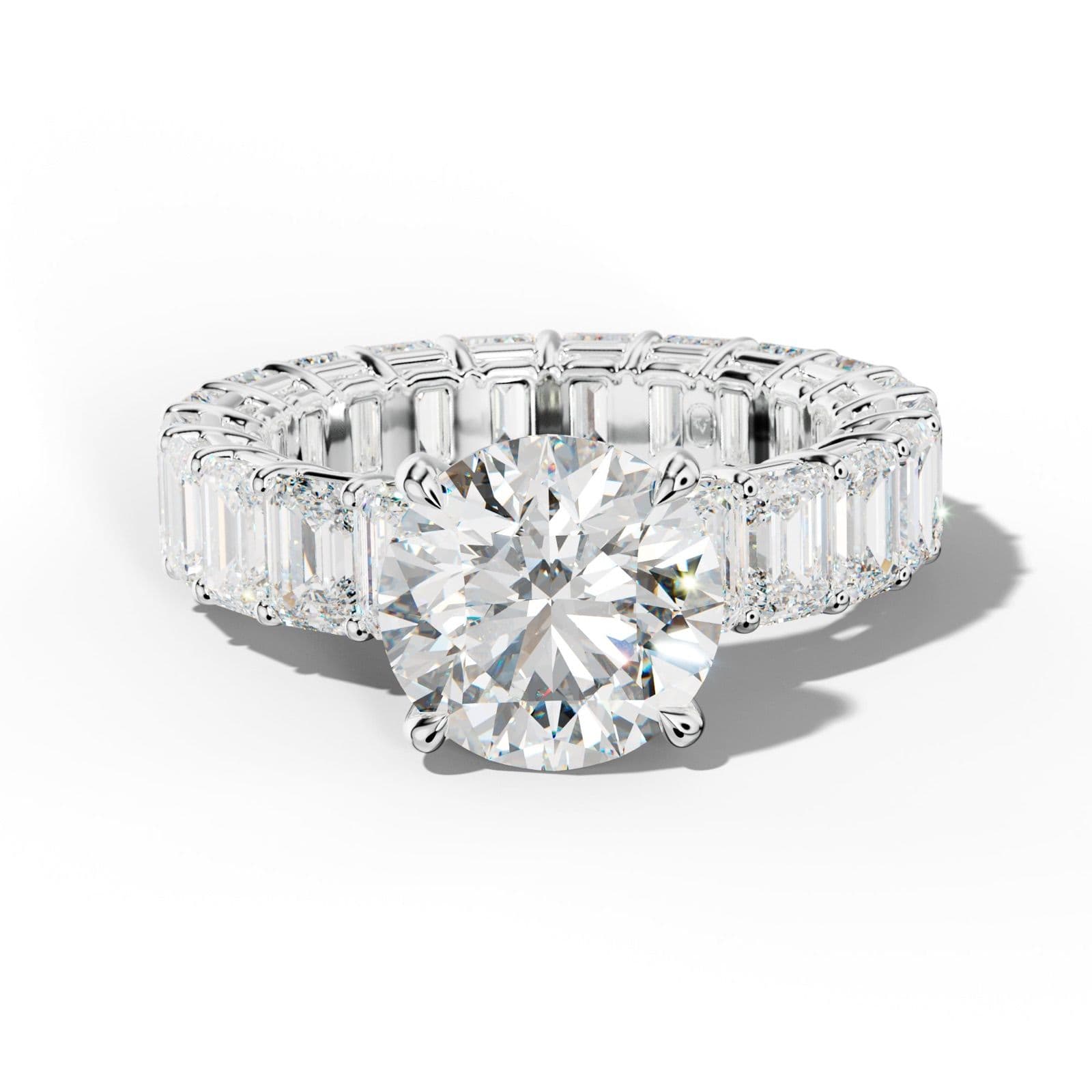 Jazmine Round Diamond Engagement Ring With Emerald Cut Side Stones
