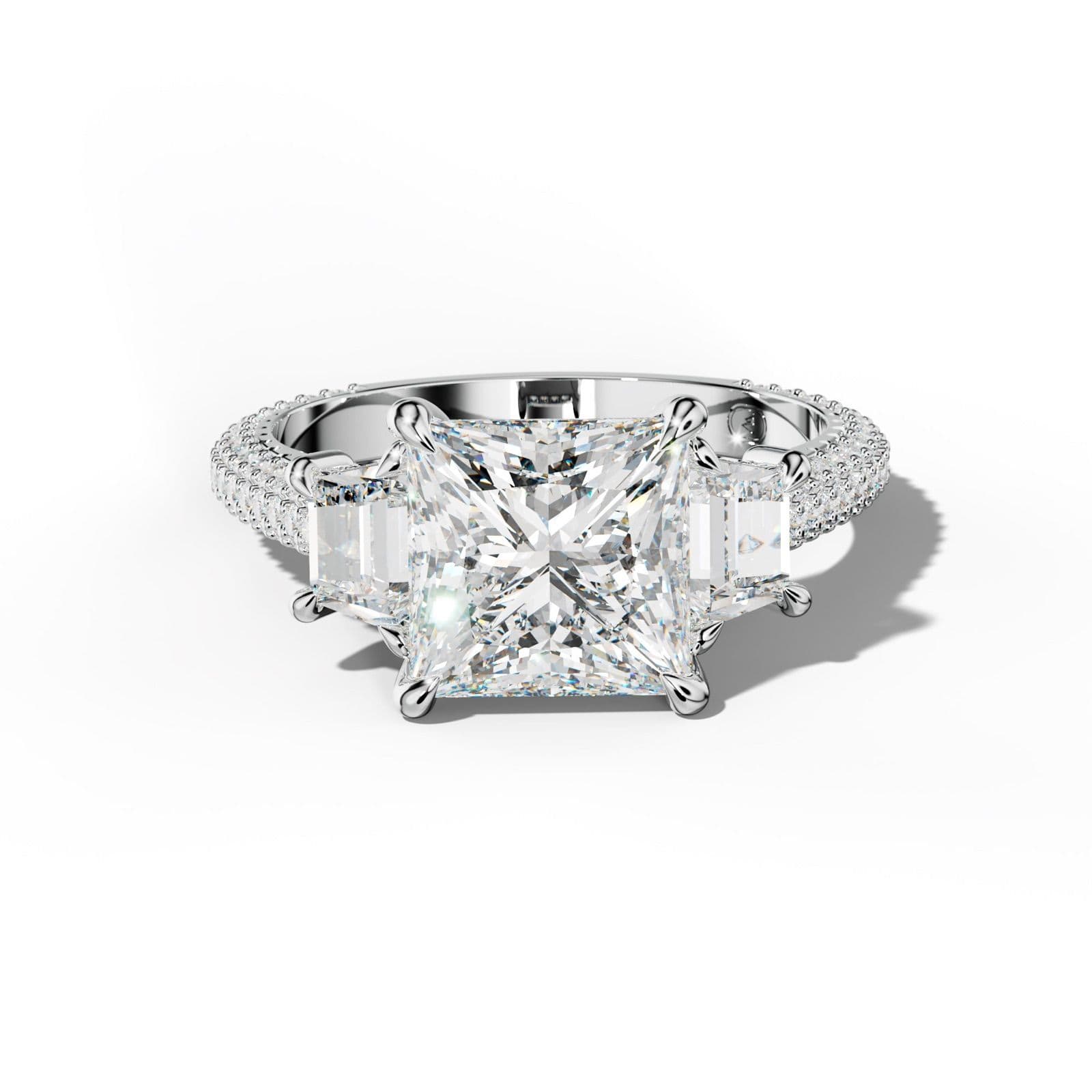 Vanessa Princess Center Trapezoid Side Diamond Engagement Ring