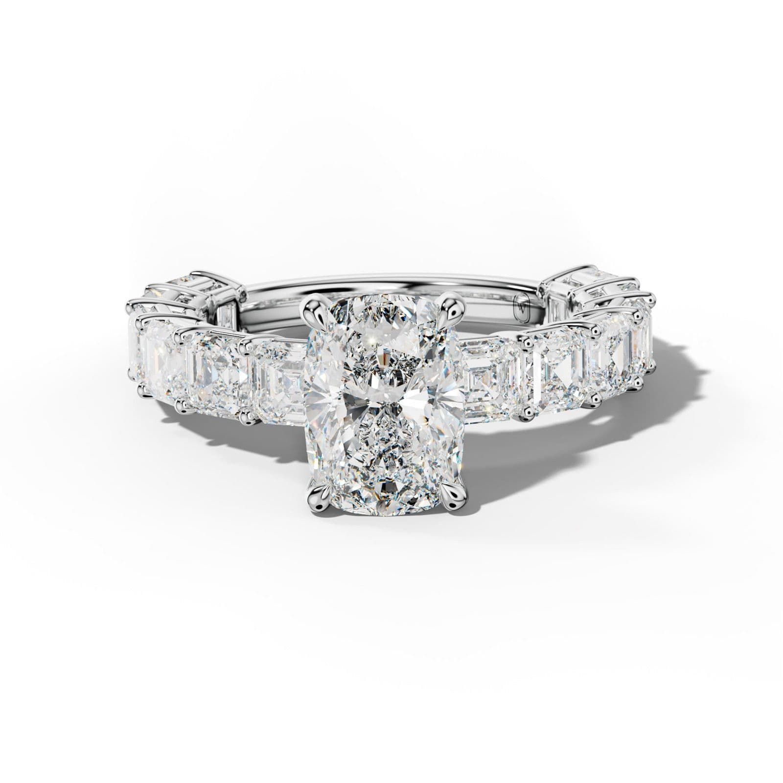 Demi Elongated Cushion Diamond Engagement Ring With Asscher Side Stones