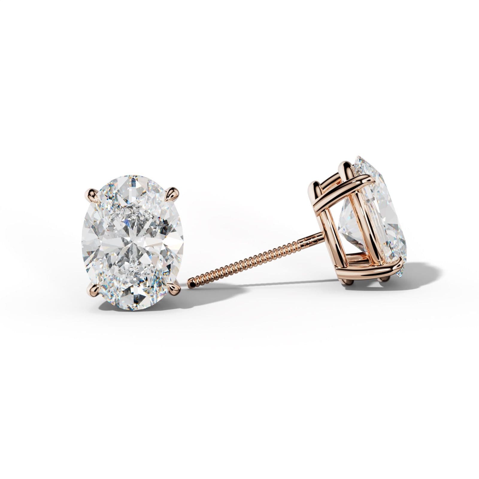 Oval Diamond Stud Earrings With Four Claw Prongs