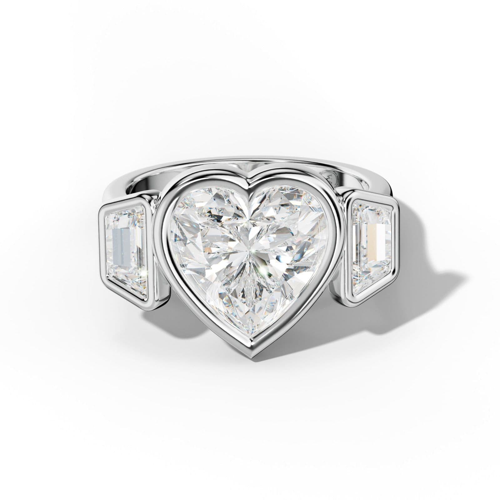 Cleo Heart Diamond Trapezoid Side Diamond Engagement Ring