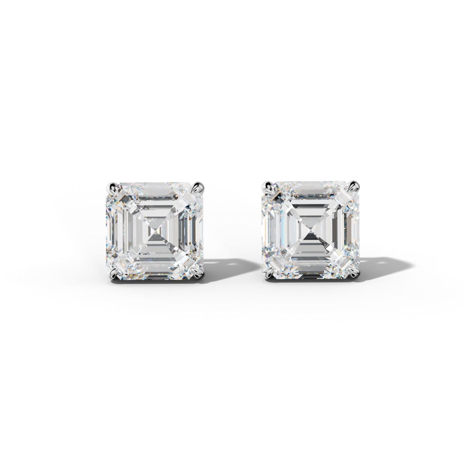 Asscher Diamond Stud Earrings With Four Claw Prongs