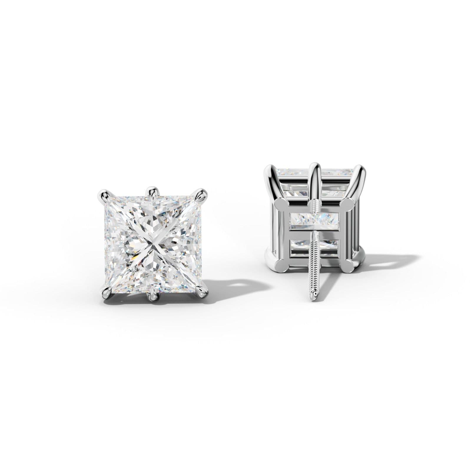Princess Cut Diamond Stud Earrings With Six Prongs