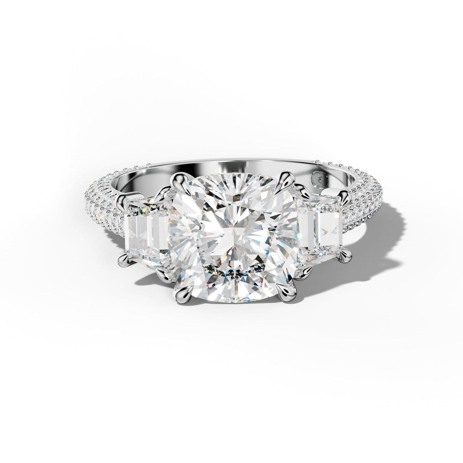 Vanessa Cushion Center Trapezoid Side Diamond Engagement Ring
