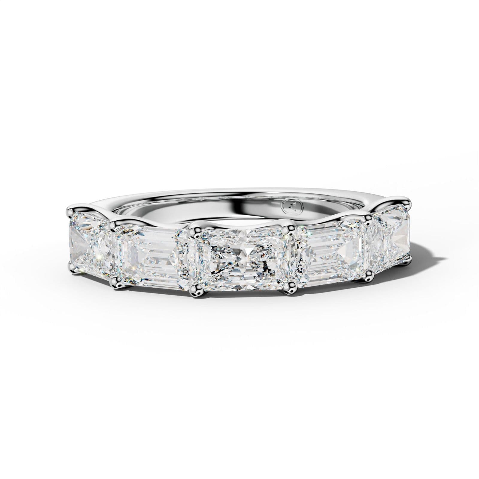4.0 Carat East West Radiant and Emerald Diamond Half Anniversary Band Shared Prong