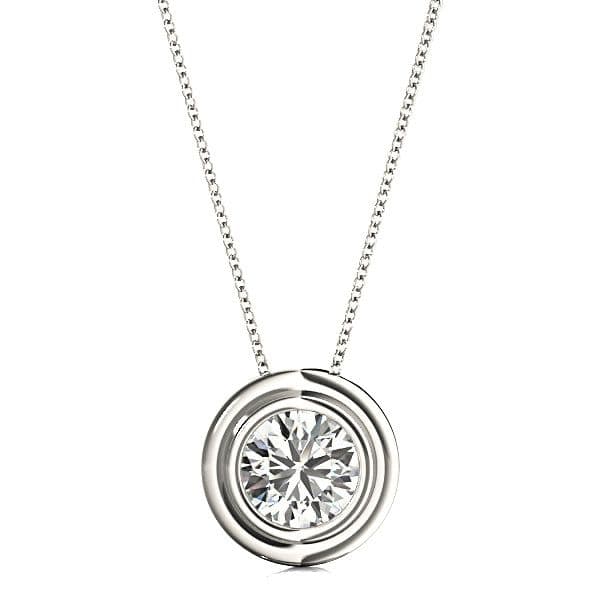 Bezel Set Round Diamond Solitaire Necklace Pendant-VIRABYANI