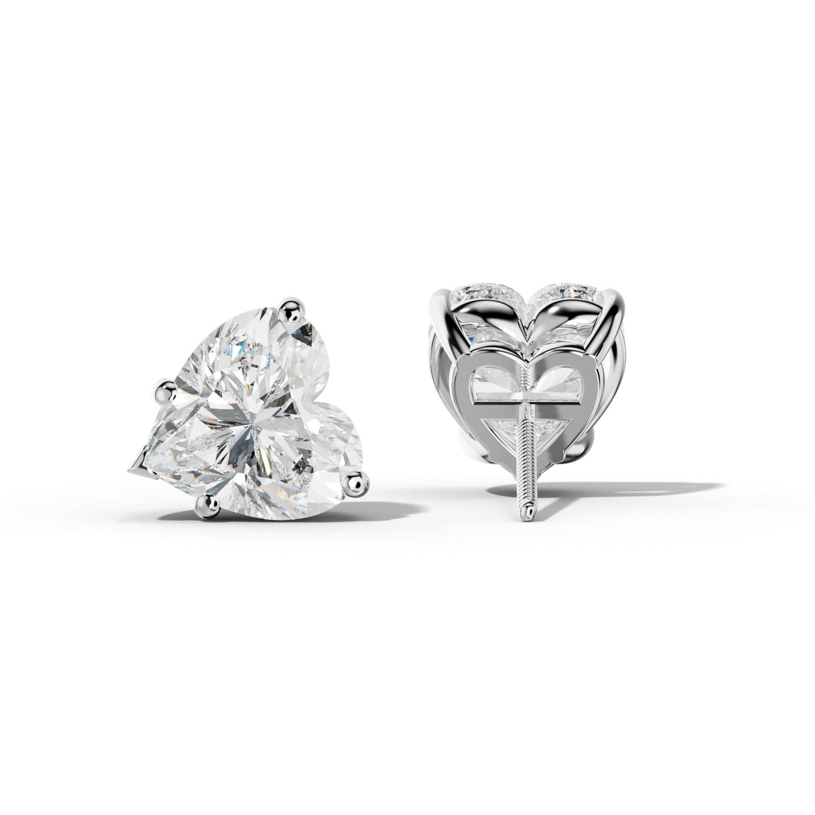 Heart Diamond Stud Earrings With Four Classic And V Prongs