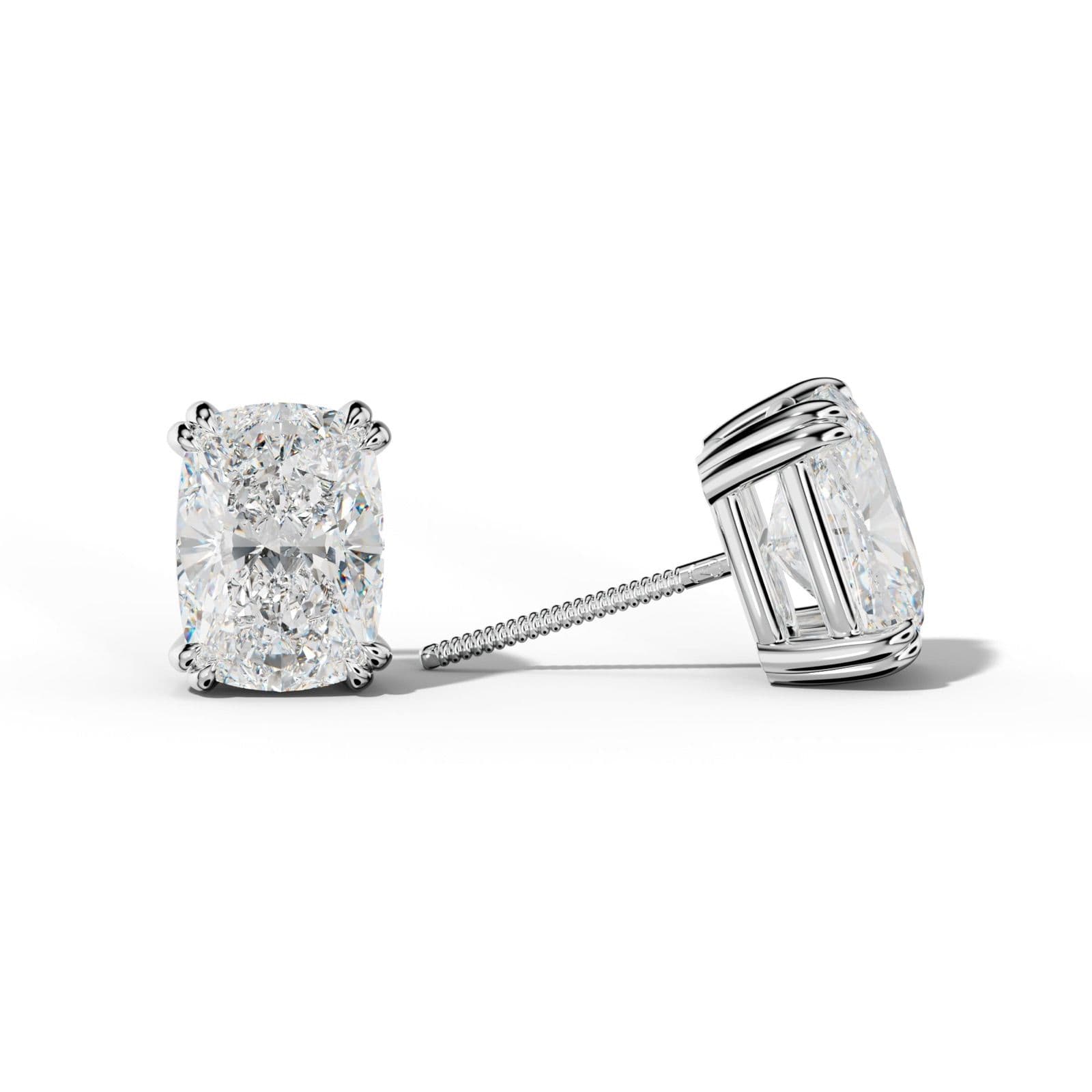 Elongated Cushion Diamond Stud Earrings With Claw Double Prongs