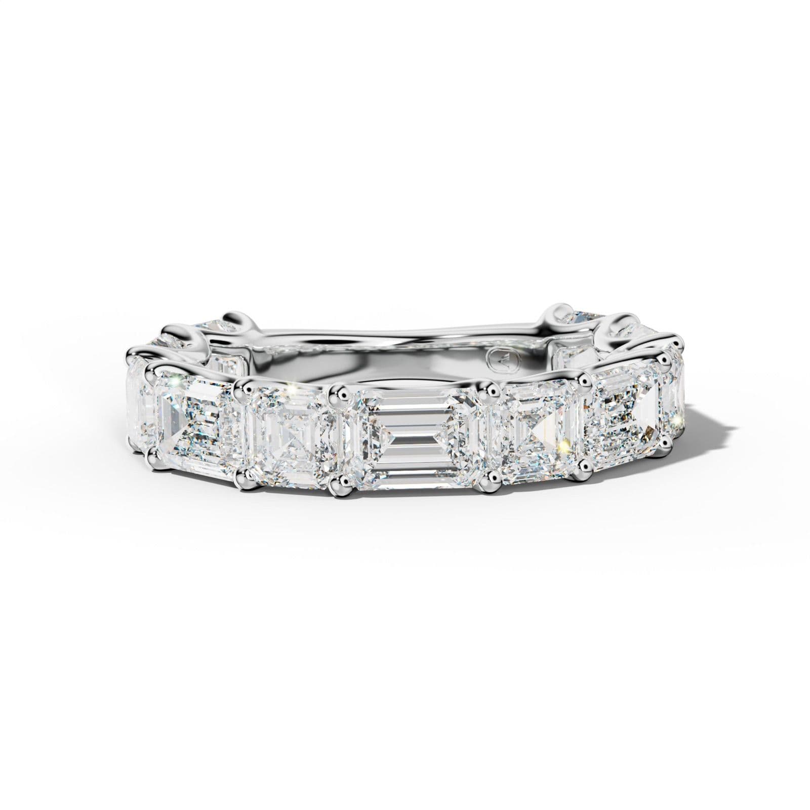 6.0 Carat East West Emerald and Asscher Diamond 3/4 Anniversary Band Shared Prong
