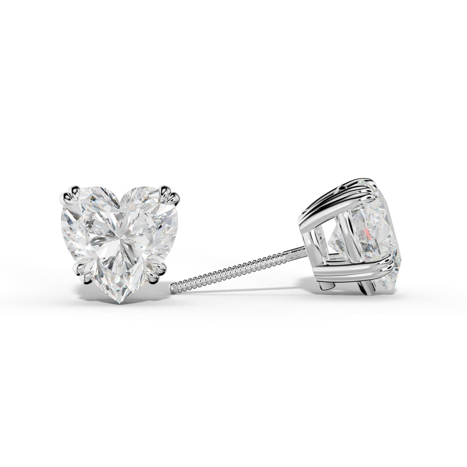 Heart Diamond Stud Earrings With Claw Double Prongs