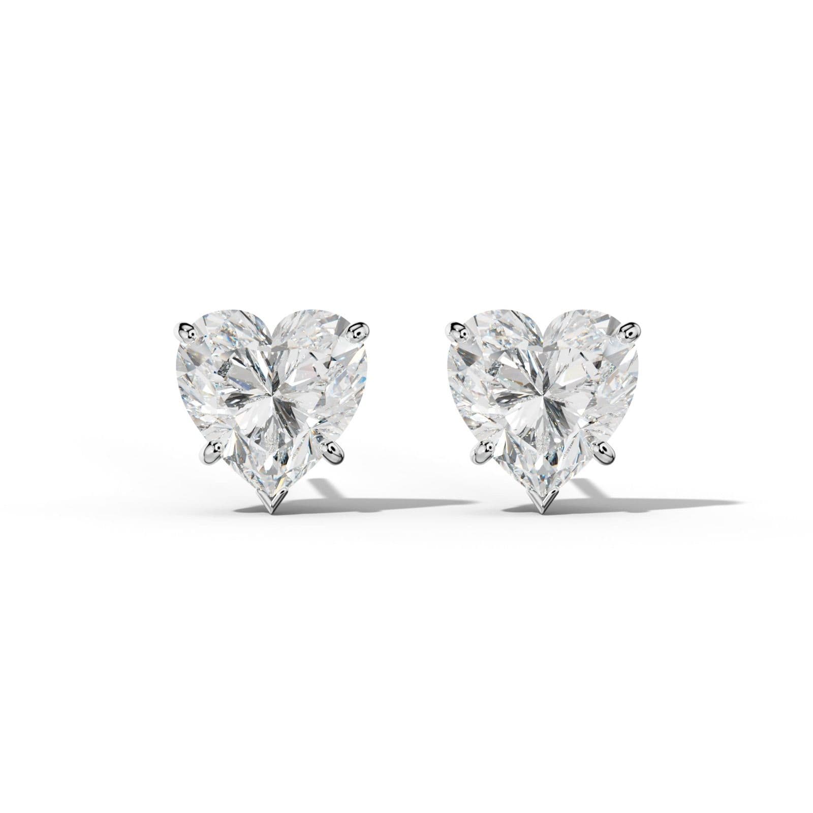 Heart Diamond Stud Earrings With Classic And V Prong Martini Settings