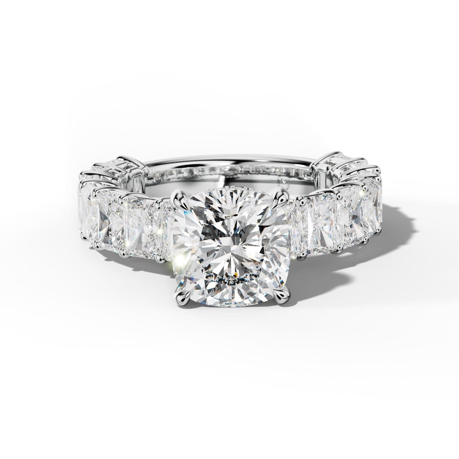 Naomi Cushion Diamond Engagement Ring With Radiant Side Stones