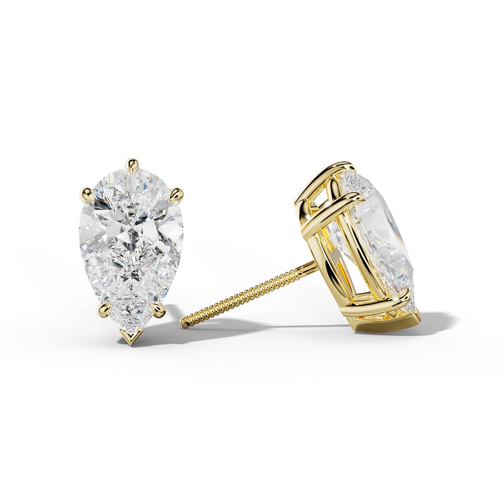 Pear Shape Diamond Stud Earrings With V Prong Setting