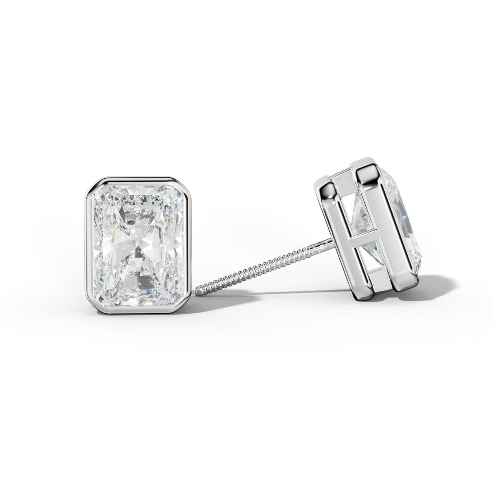 Radiant Diamond Stud Earrings With Bezel Setting