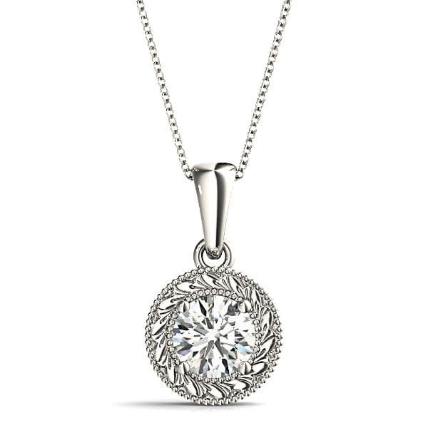 Milgrain Filigree Round Diamond Vintage Necklace Pendant-VIRABYANI