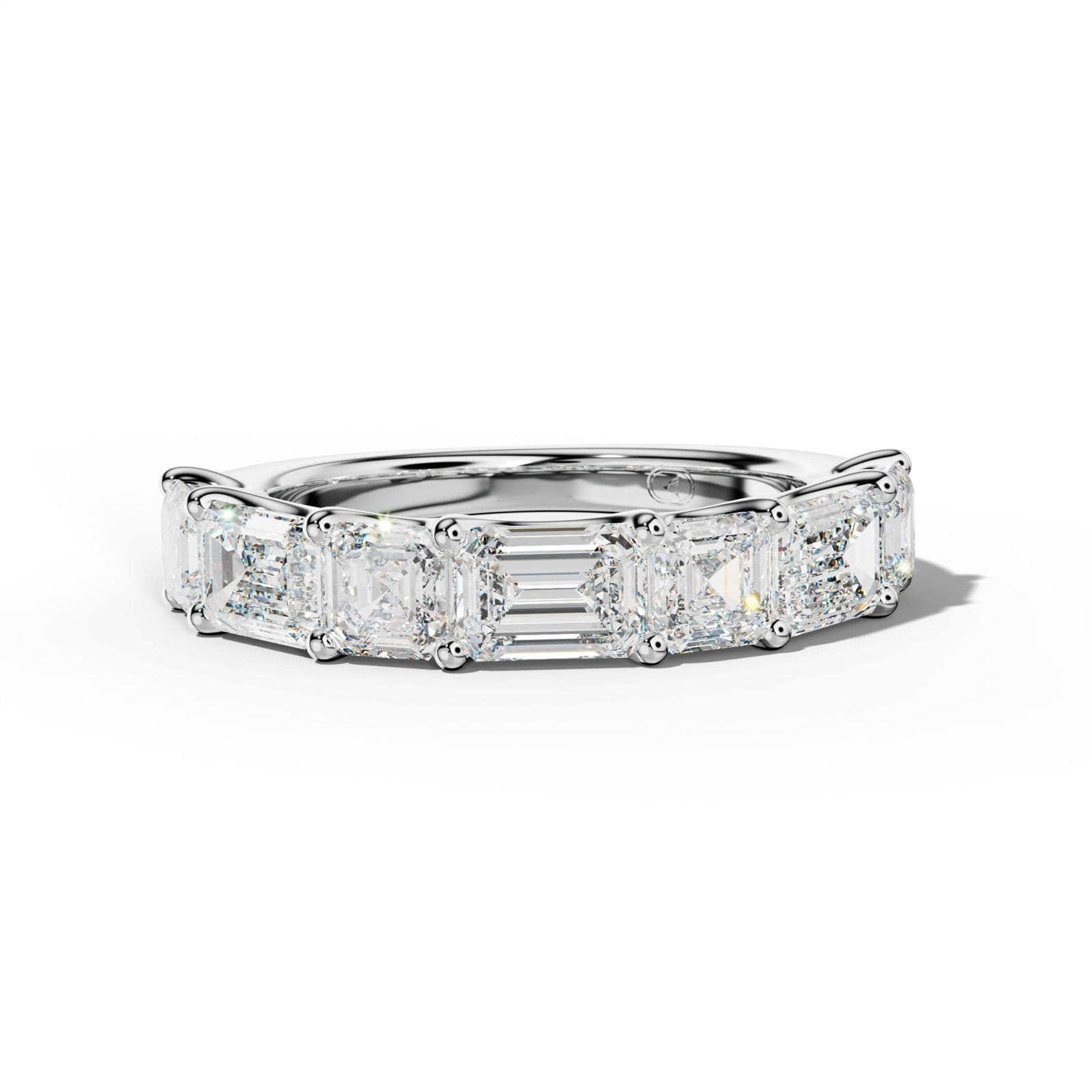 4.0 Carat East West Emerald and Asscher Diamond Half Anniversary Band Shared Prong
