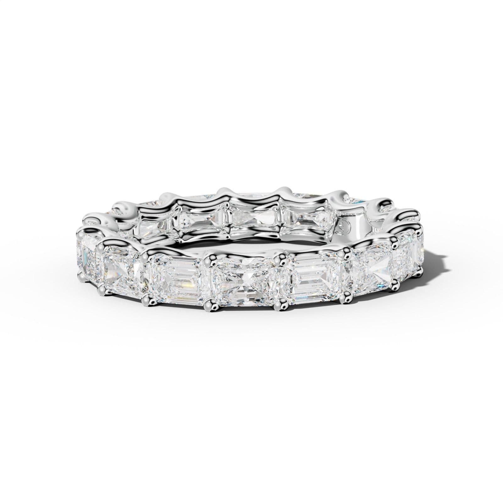 4.0 Carat East West Radiant and Emerald Diamond Eternity Band Shared Prong