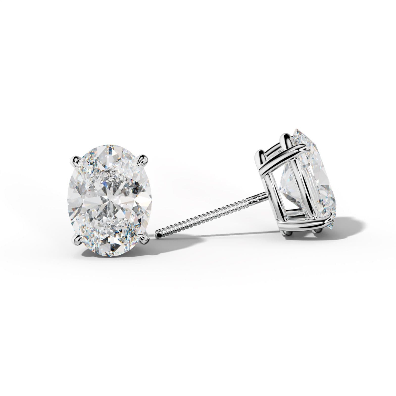 Oval Diamond Stud Earrings With Four Claw Prongs