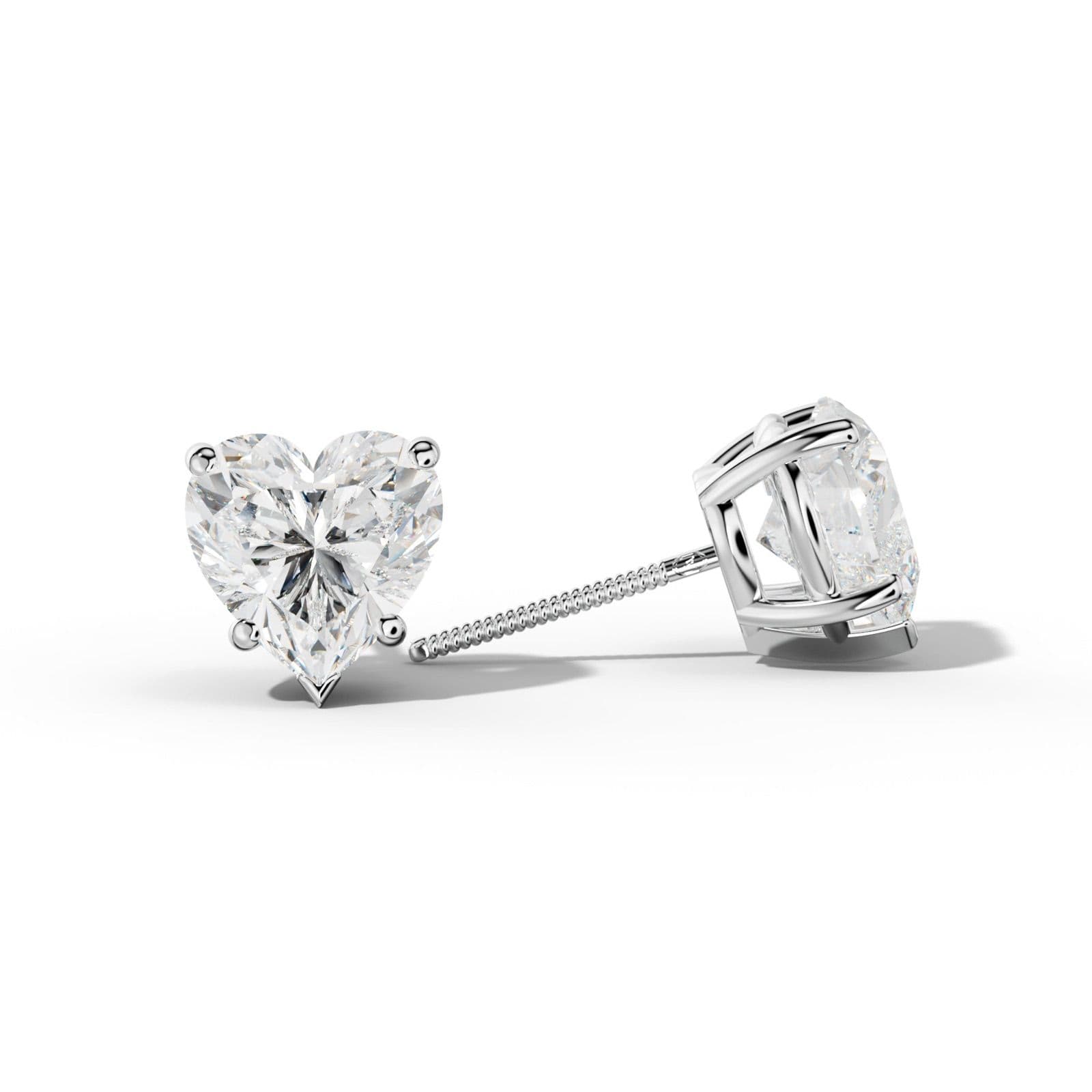 Heart Diamond Stud Earrings With Four Classic And V Prongs