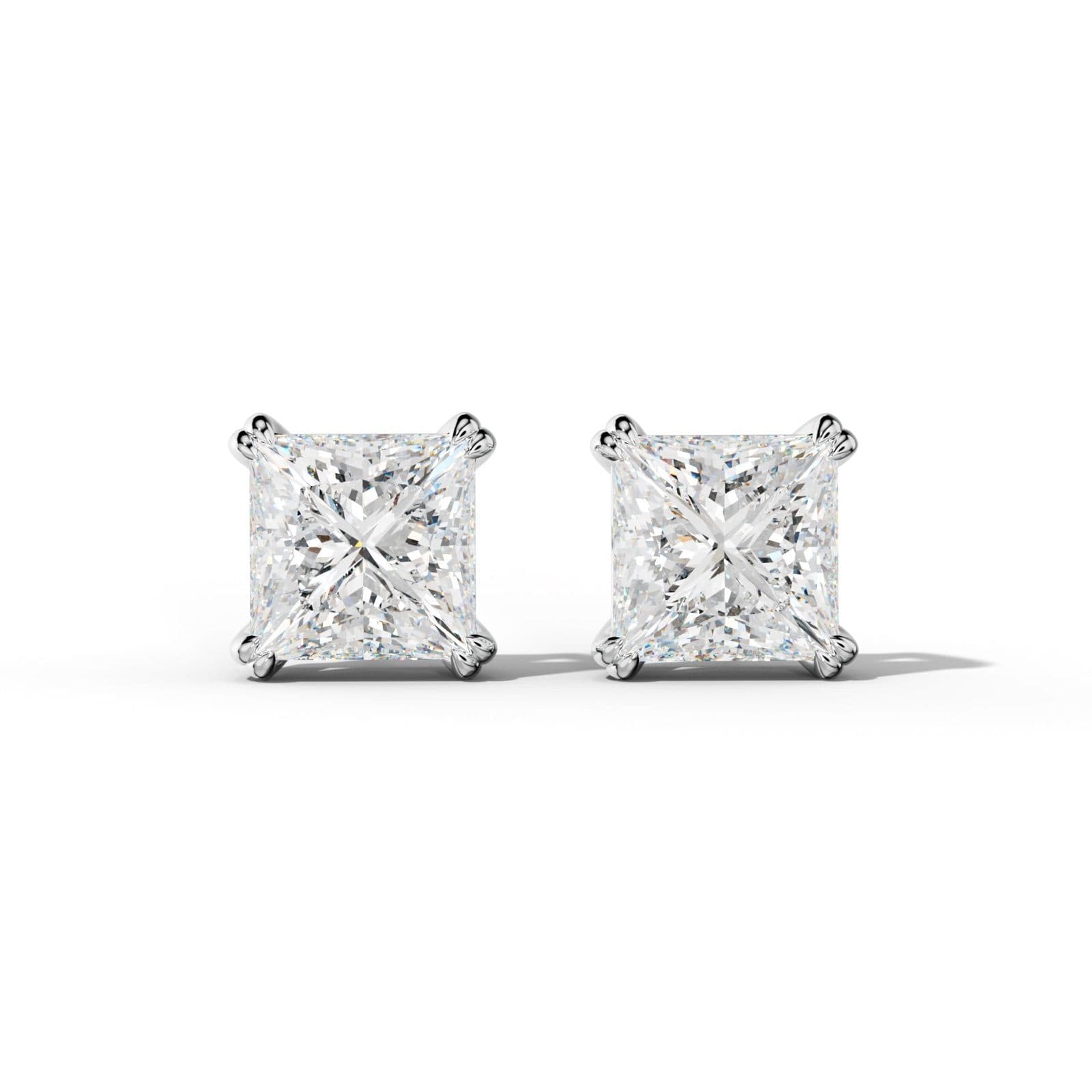 Princess Cut Diamond Stud Earrings With Claw Double Prongs