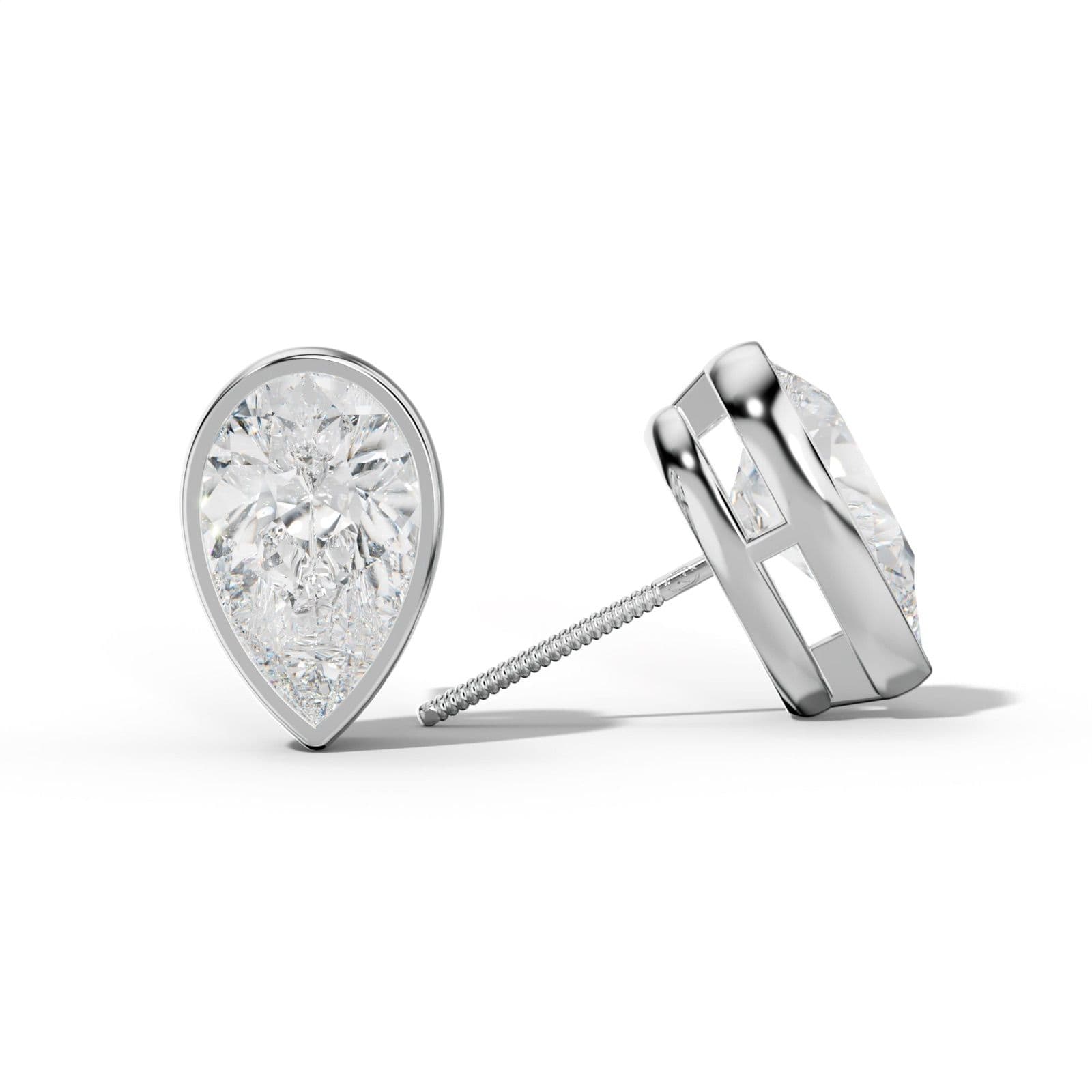 Pear Shape Diamond Stud Earrings With Bezel Setting