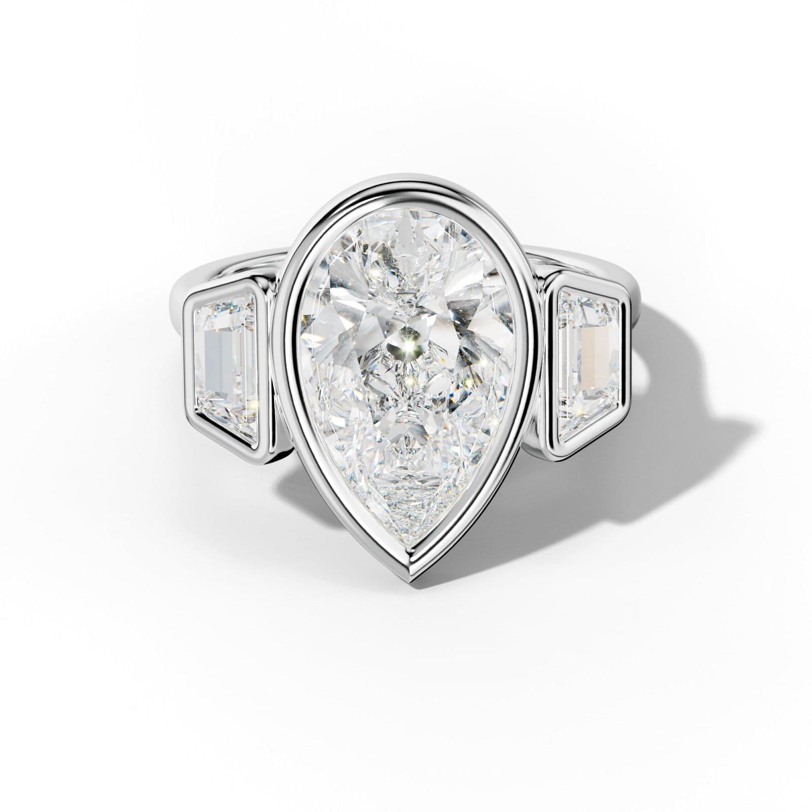 Cleo Pear Shape Center Trapezoid Side Diamond Engagement Ring