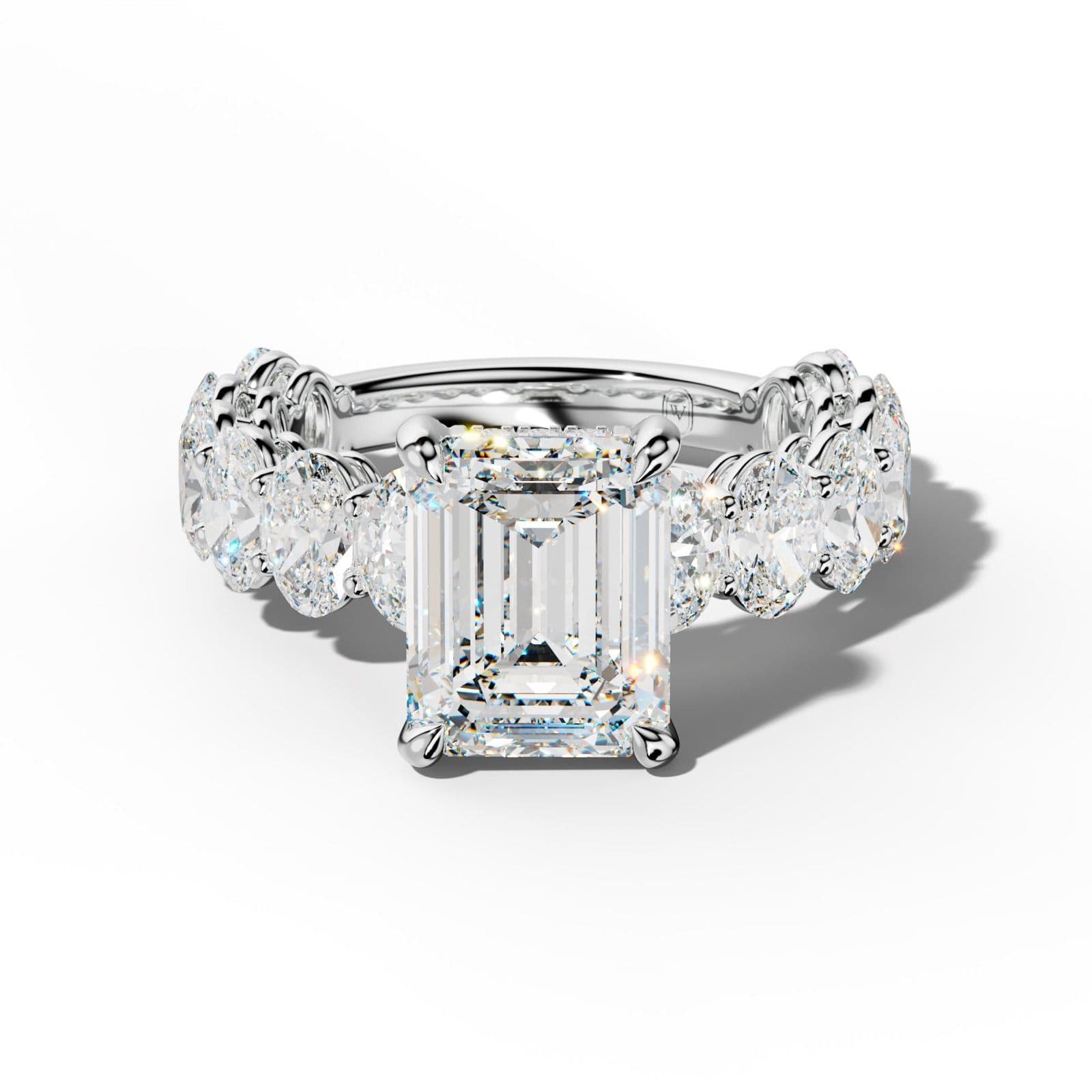 Saylor Emerald Cut Engagement Ring With Oval Side Stones