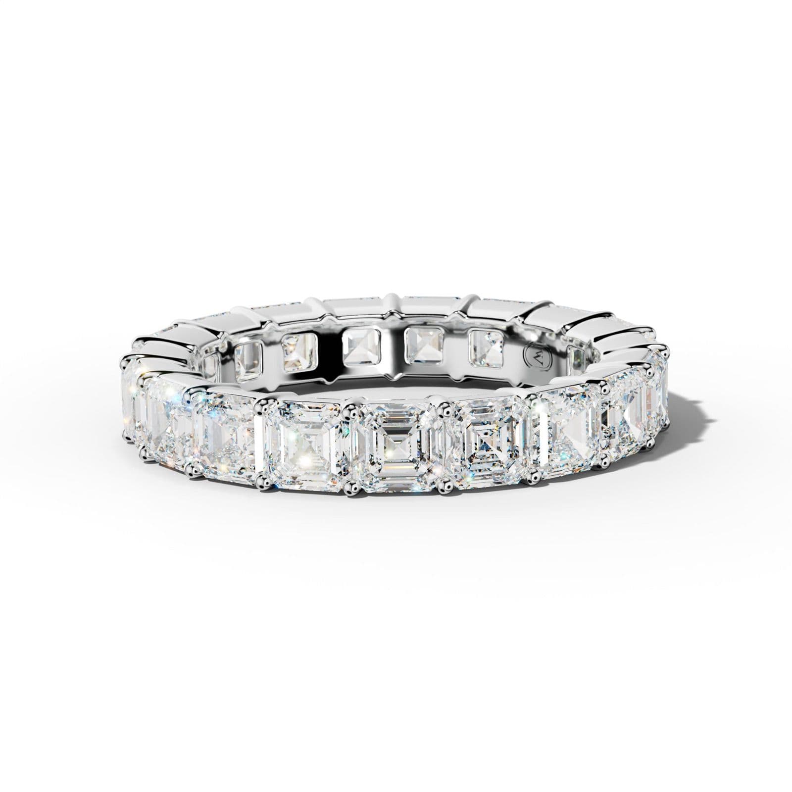 5.0 Carat Asscher Diamond Eternity Band Shared Prong Low-Set Design