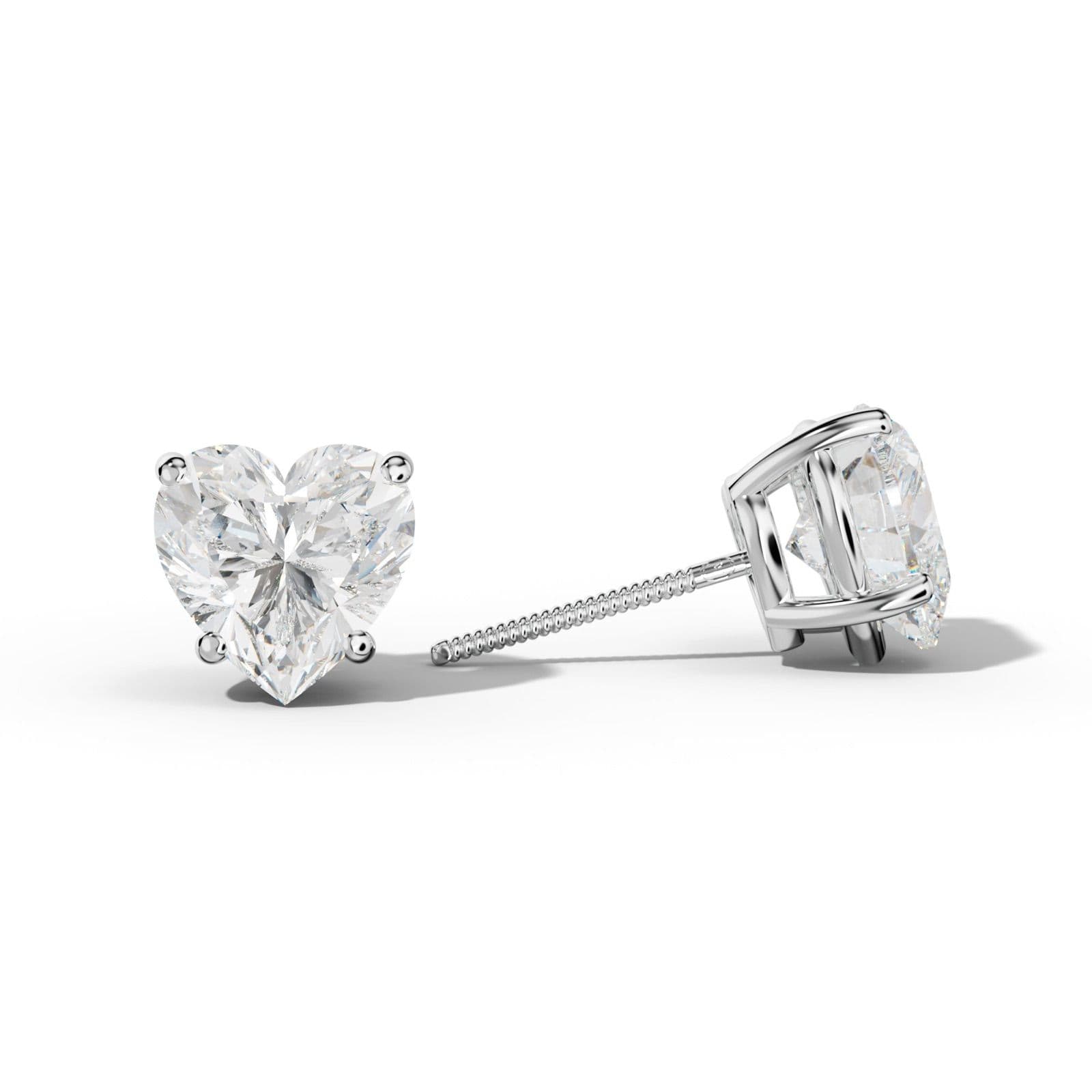 Heart Diamond Stud Earrings With Classic Four Prongs