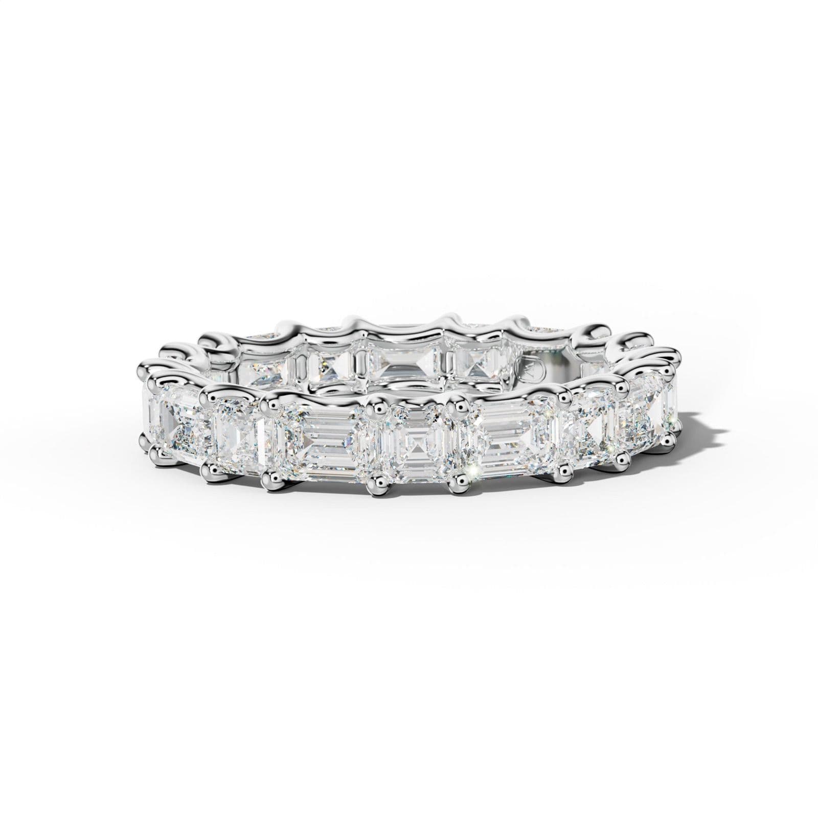 4.0 Carat East West Emerald and Asscher Diamond Eternity Band Shared Prong