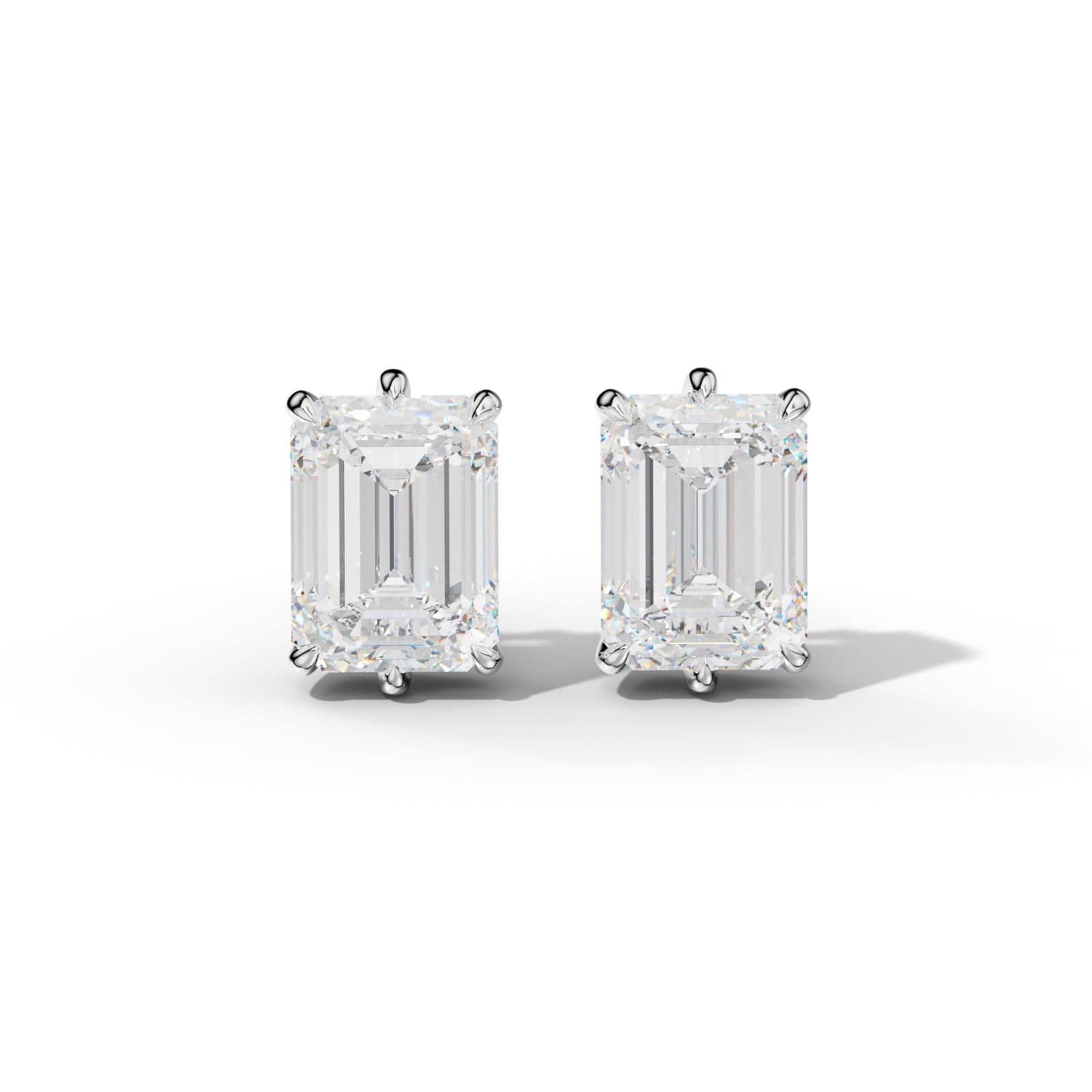 Emerald Cut Diamond Stud Earrings With Six Prongs