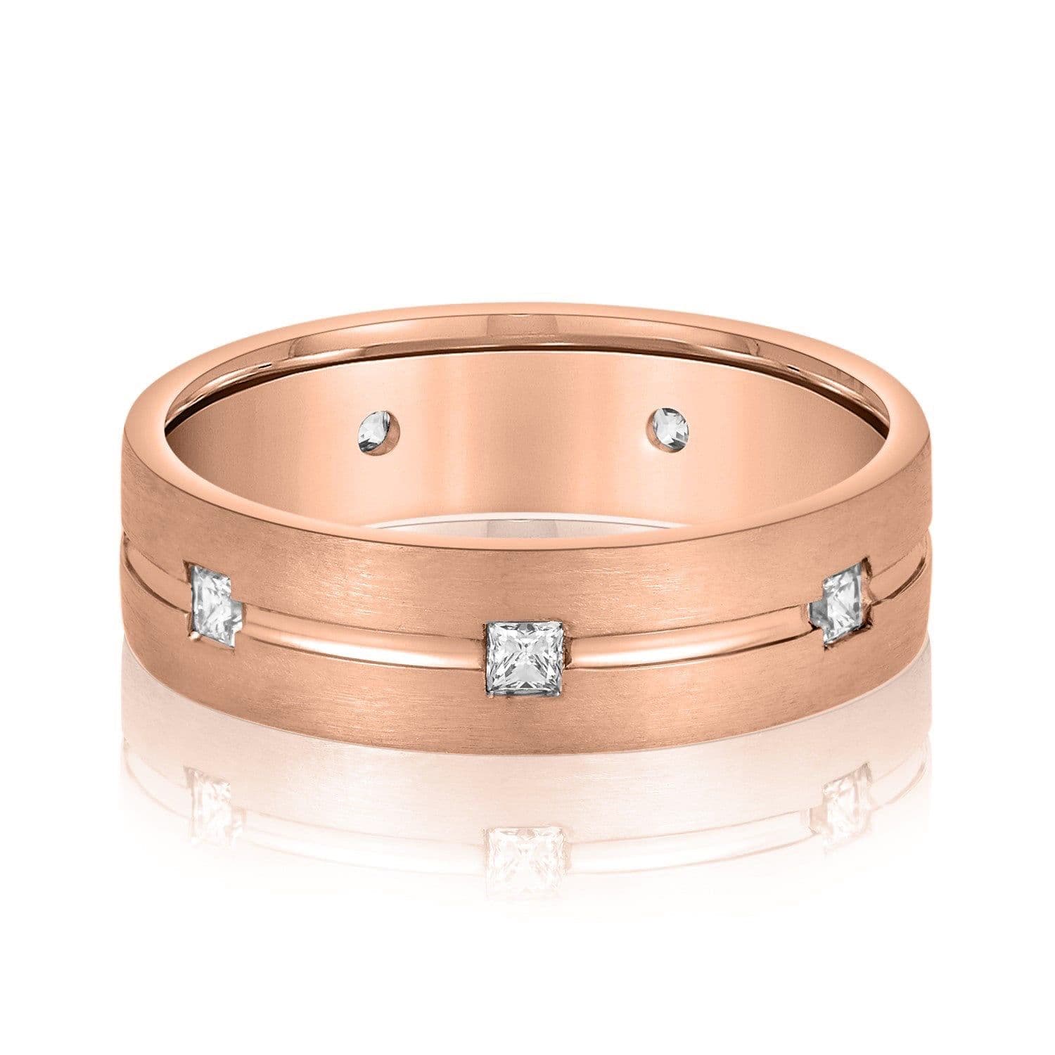 Double Groove Princess Cut Diamond Men's Wedding Band