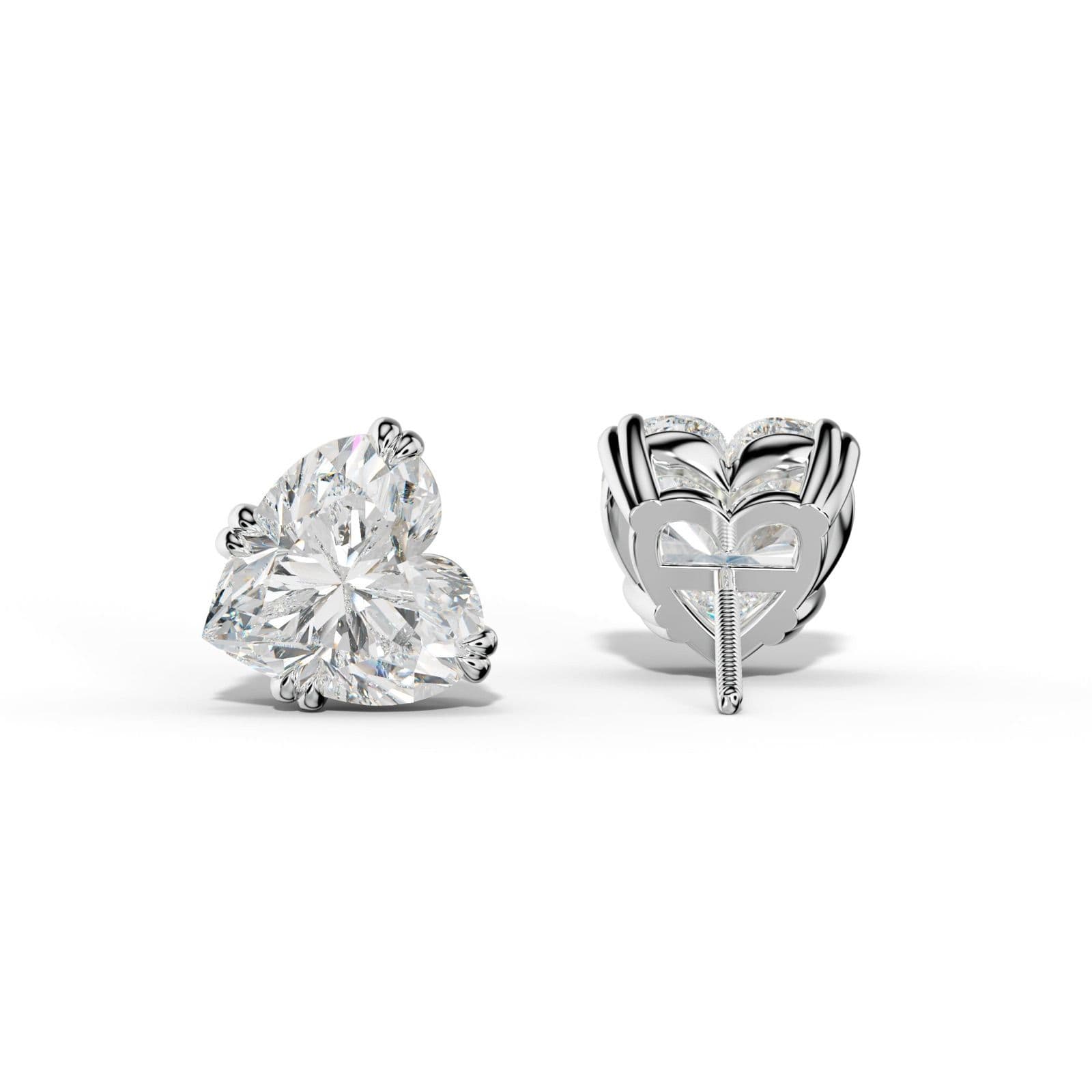 Heart Diamond Stud Earrings With Claw Double Prongs