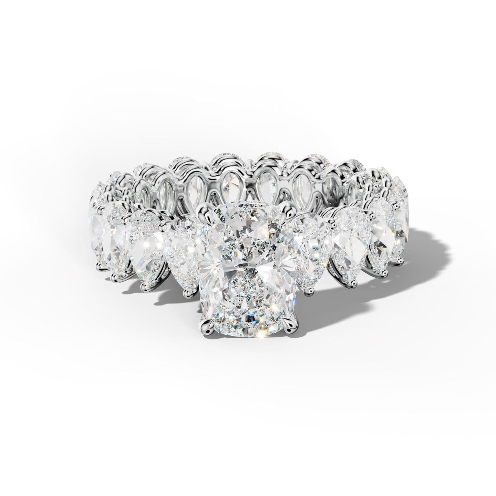 Maya Elongated Cushion Diamond Engagement Ring With Pear Shape Side Stones