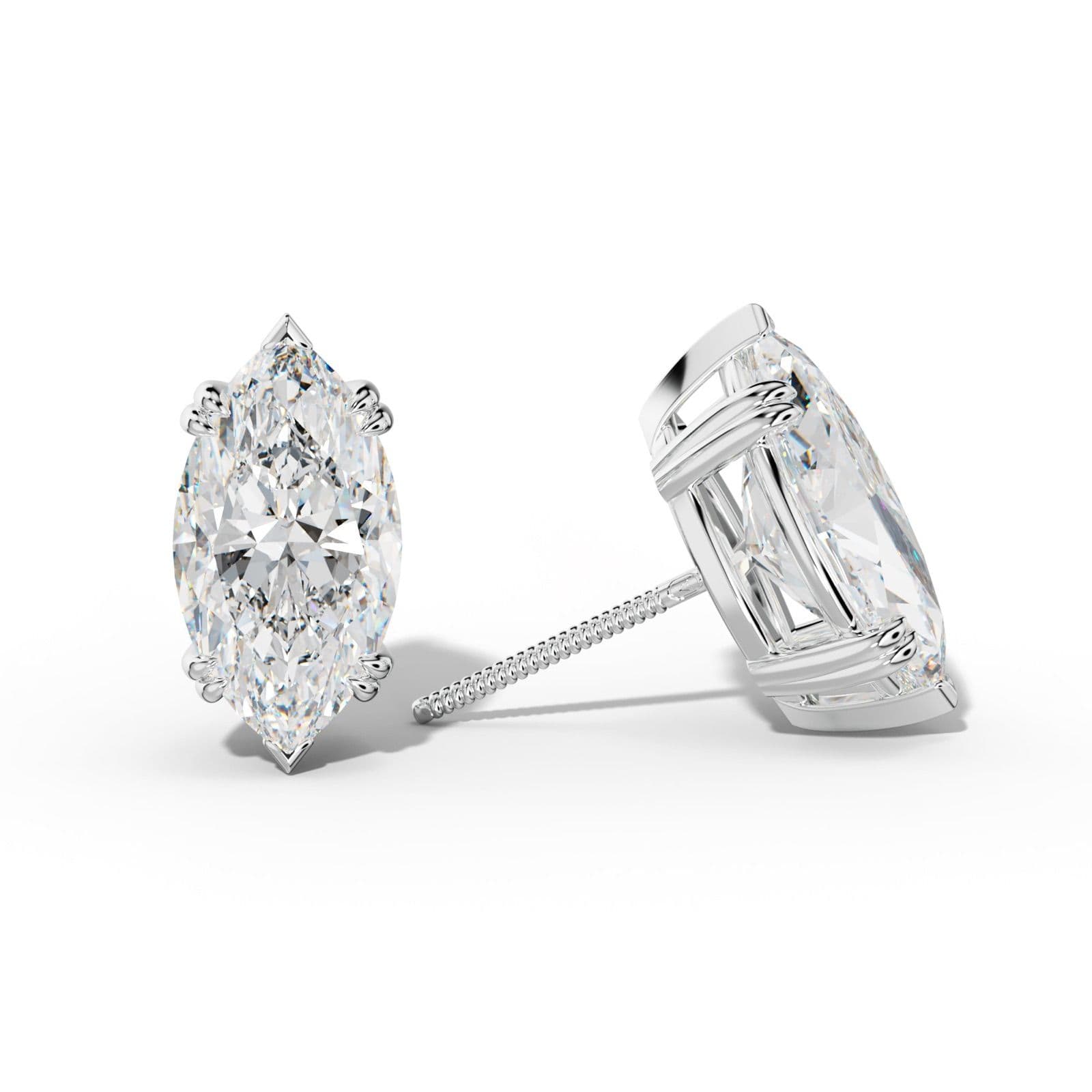 Marquise Diamond Stud Earrings With Double Claw And V Prongs