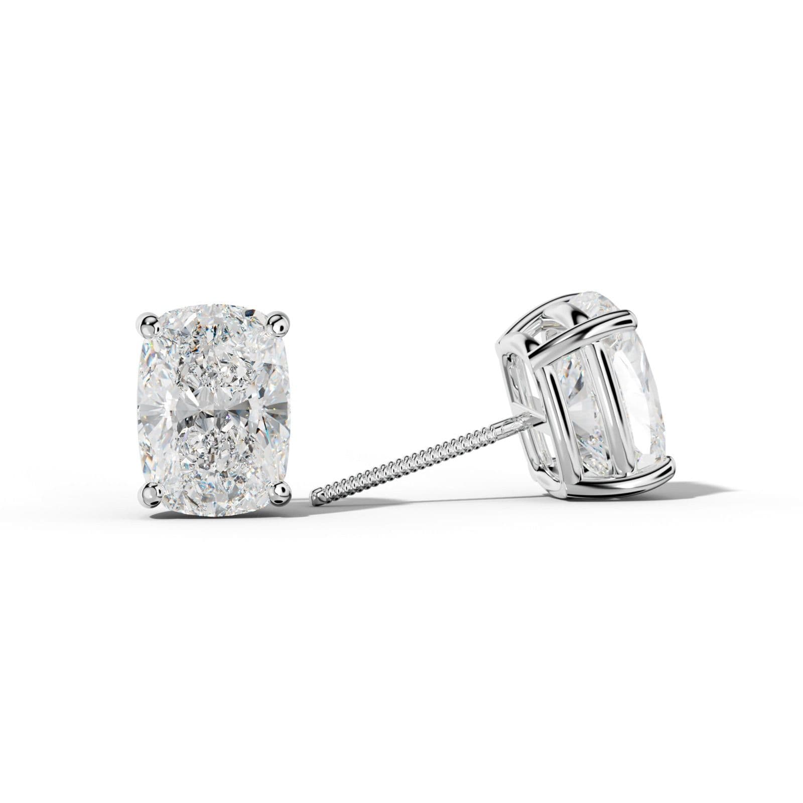 Elongated Cushion Diamond Stud Earrings With Classic Four Prongs