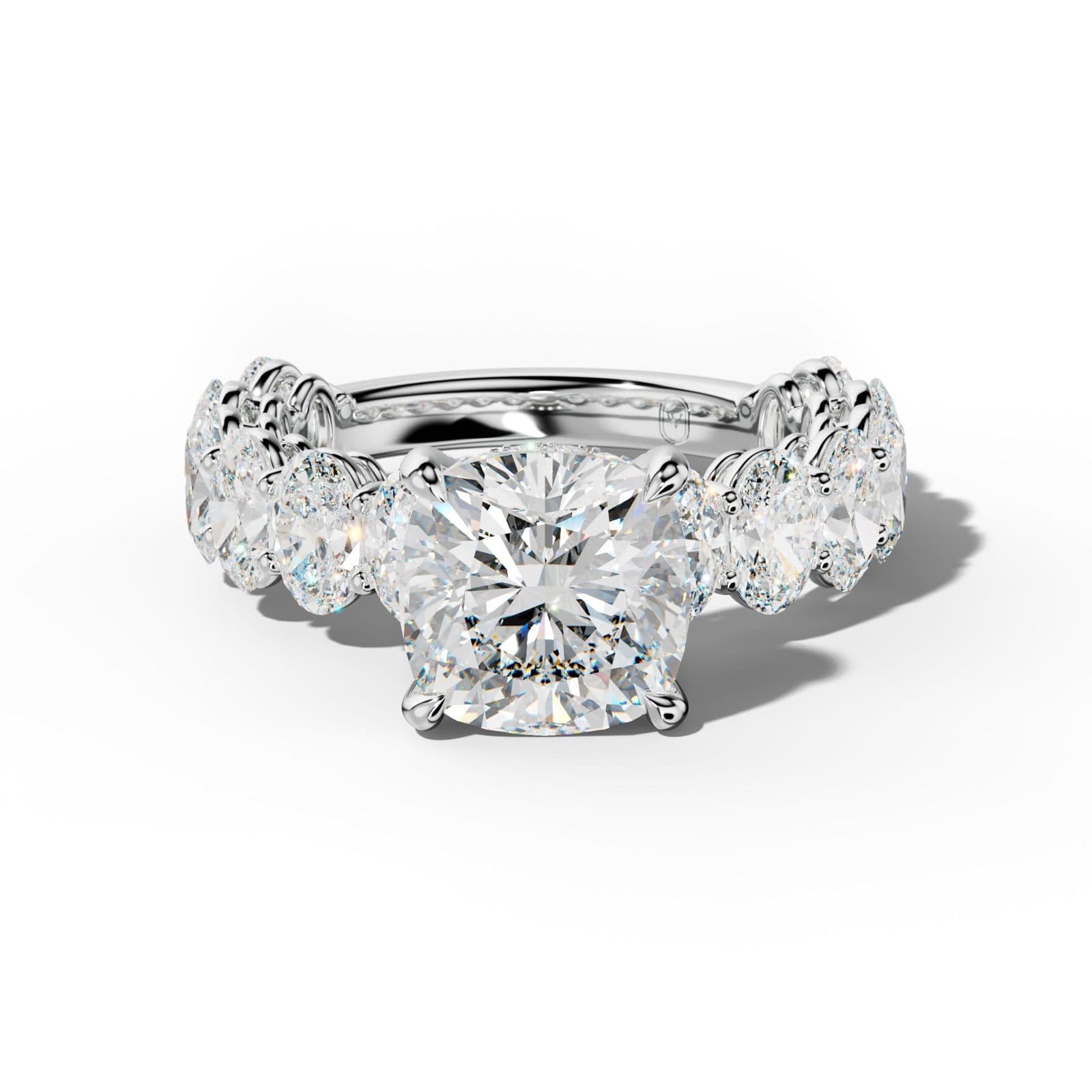 Saylor Cushion Diamond Engagement Ring With Oval Side Stones