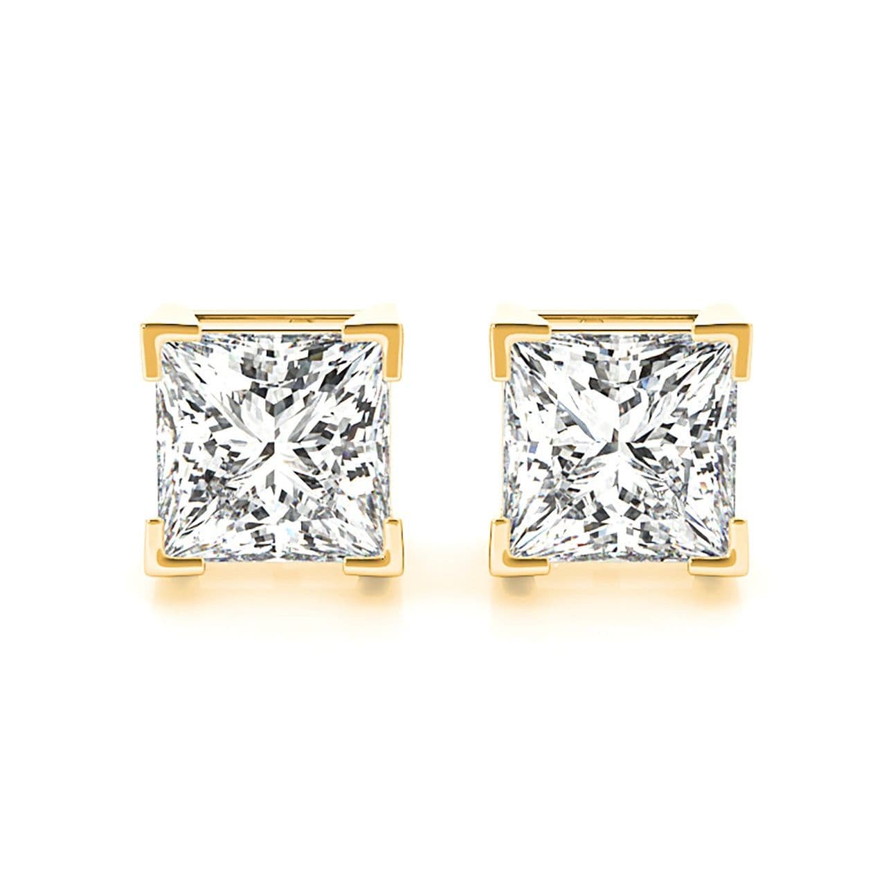 V Prong Princess Cut Diamond Stud Earrings