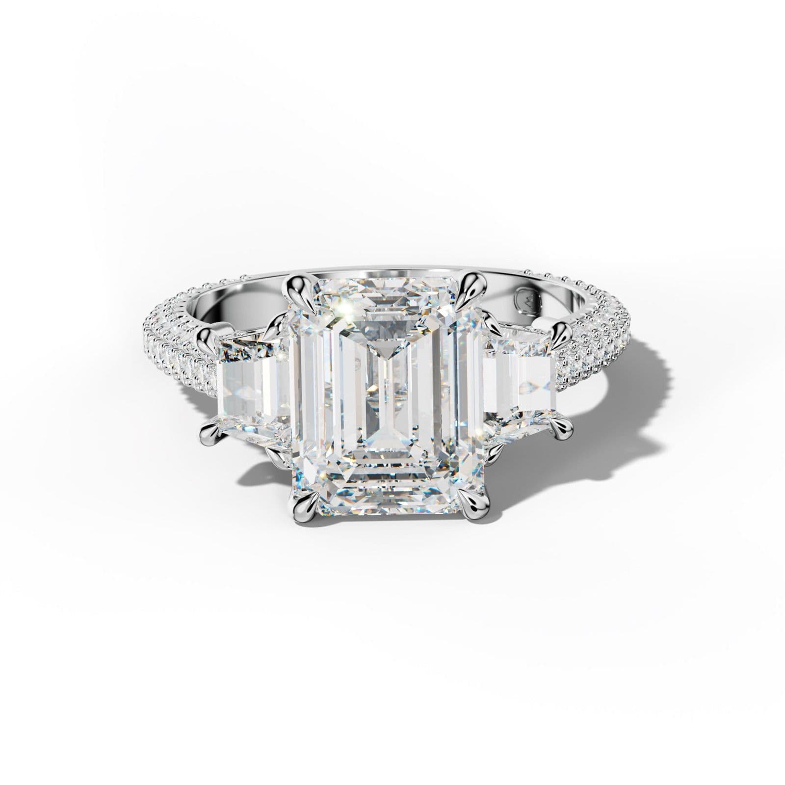 Vanessa Emerald Center Trapezoid Side Diamond Engagement Ring