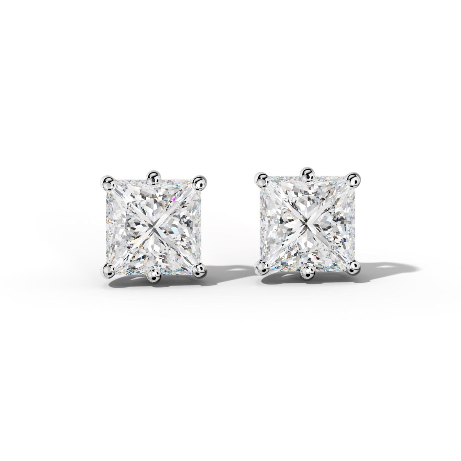 Princess Cut Diamond Stud Earrings With Classic Six Prongs