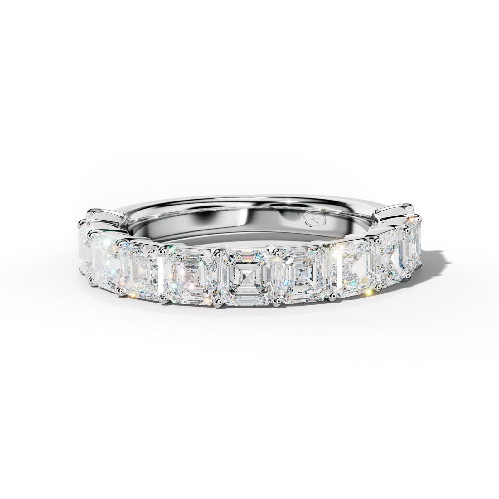 3.0 Carat Asscher Diamond Half Anniversary Band Shared Prong Low-Set Design