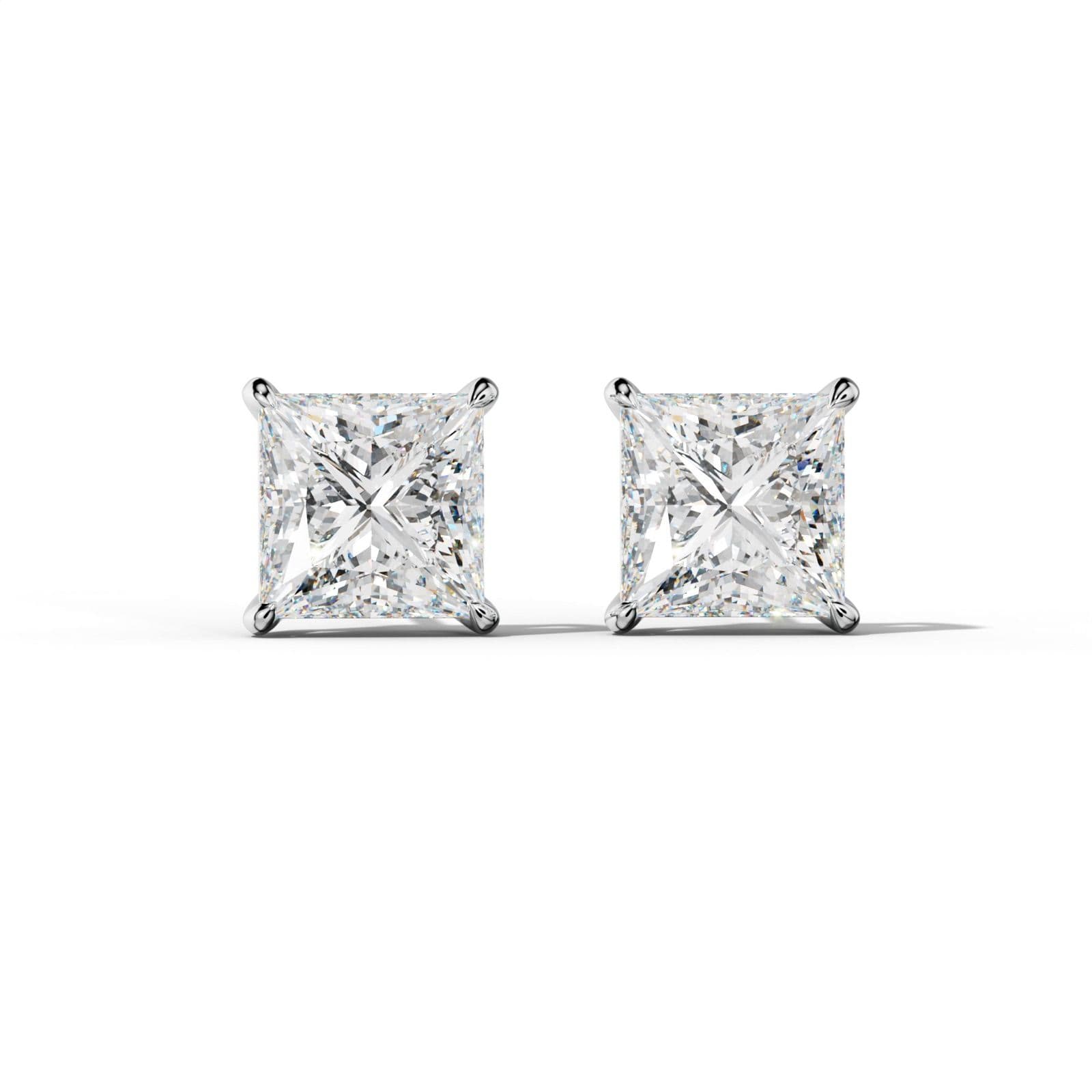 Princess Cut Diamond Stud Earrings With Four Claw Prongs