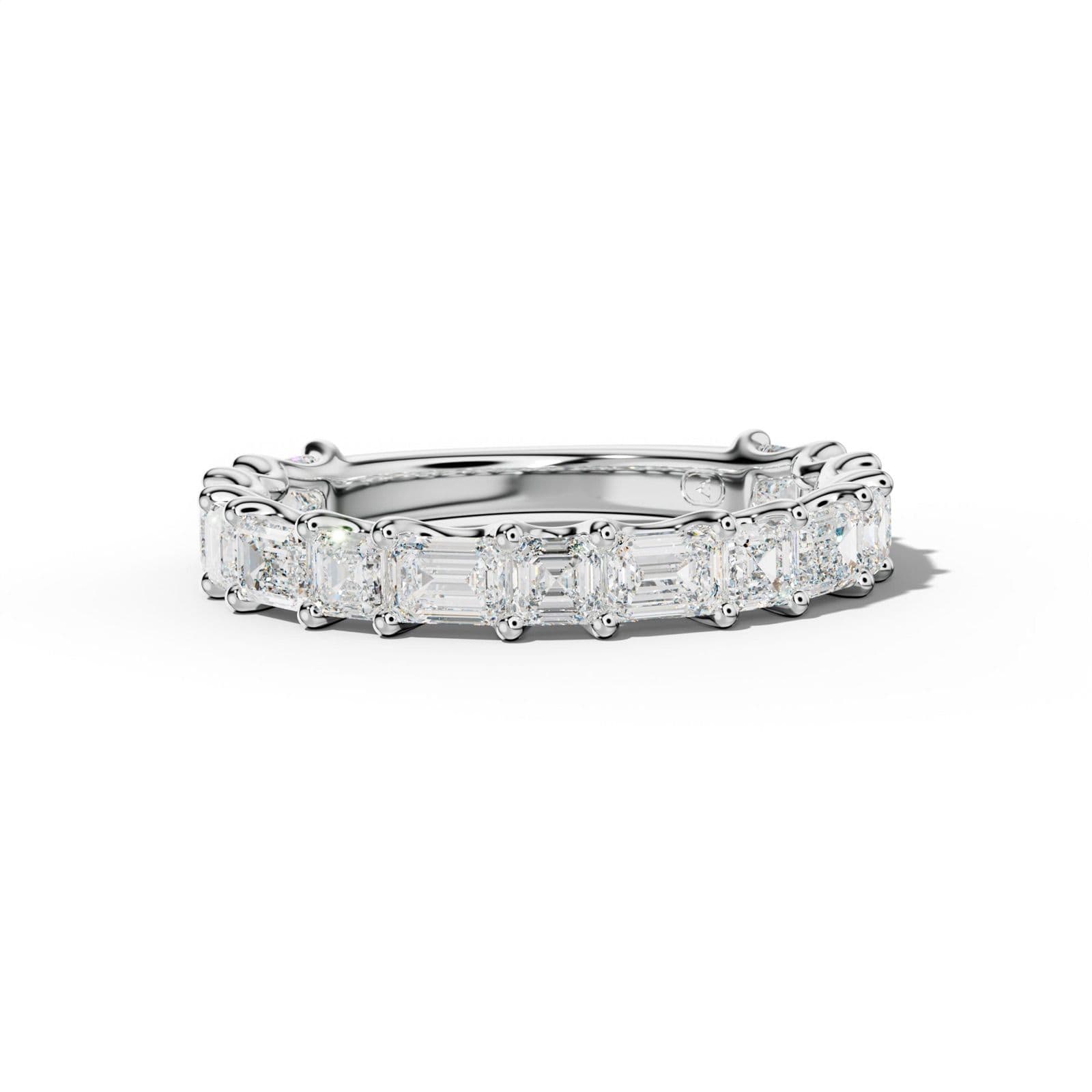 2.0 Carat East West Emerald and Asscher Diamond 3/4 Anniversary Band Shared Prong