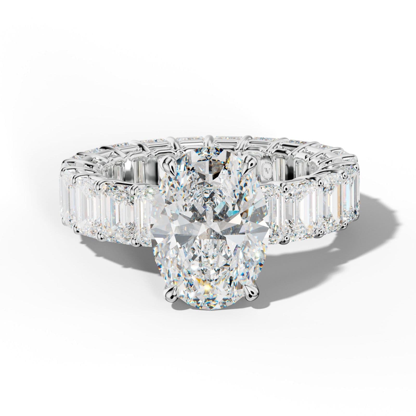 Jazmine Oval Diamond Engagement Ring With Emerald Cut Side Stones