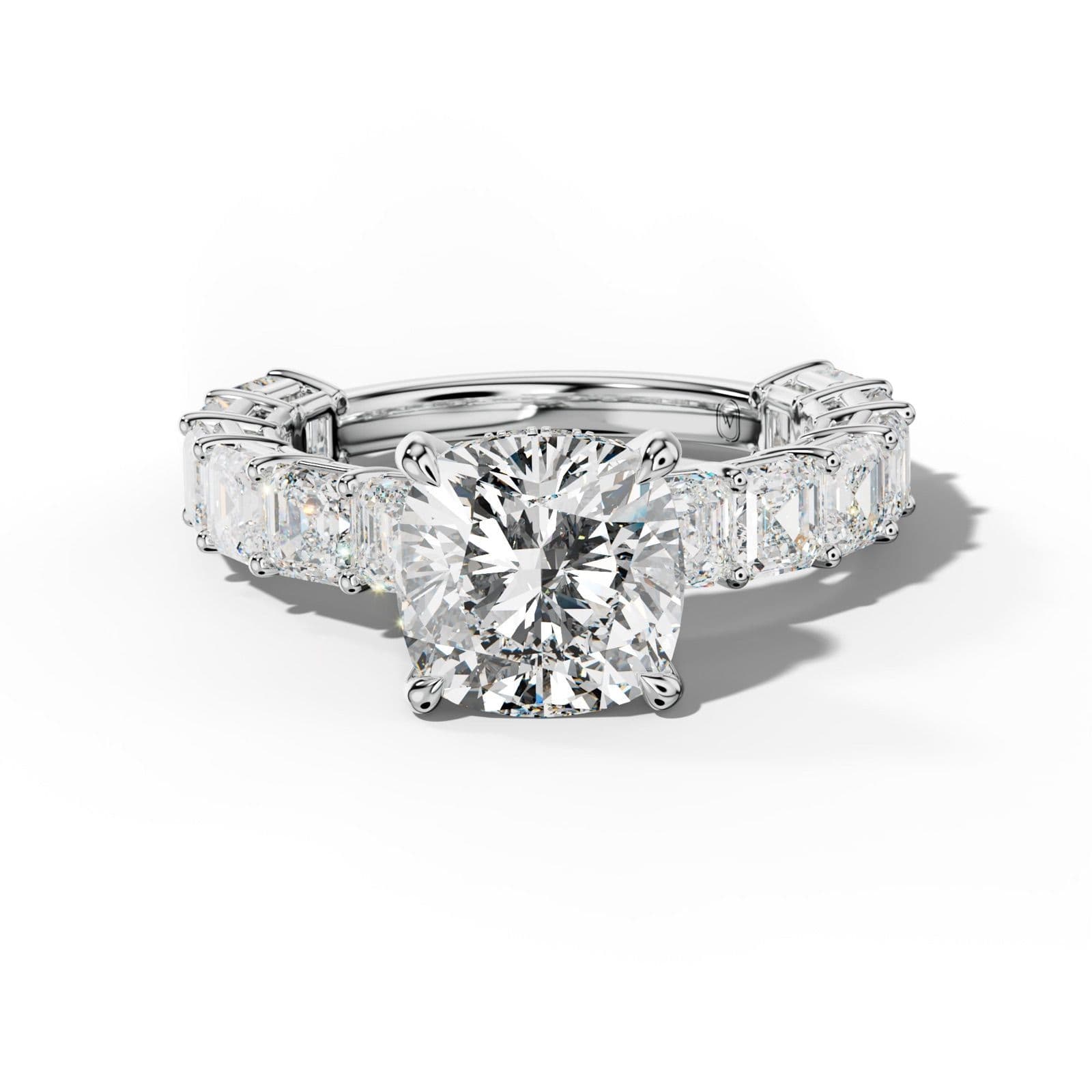 Demi Cushion Diamond Engagement Ring With Asscher Side Stones