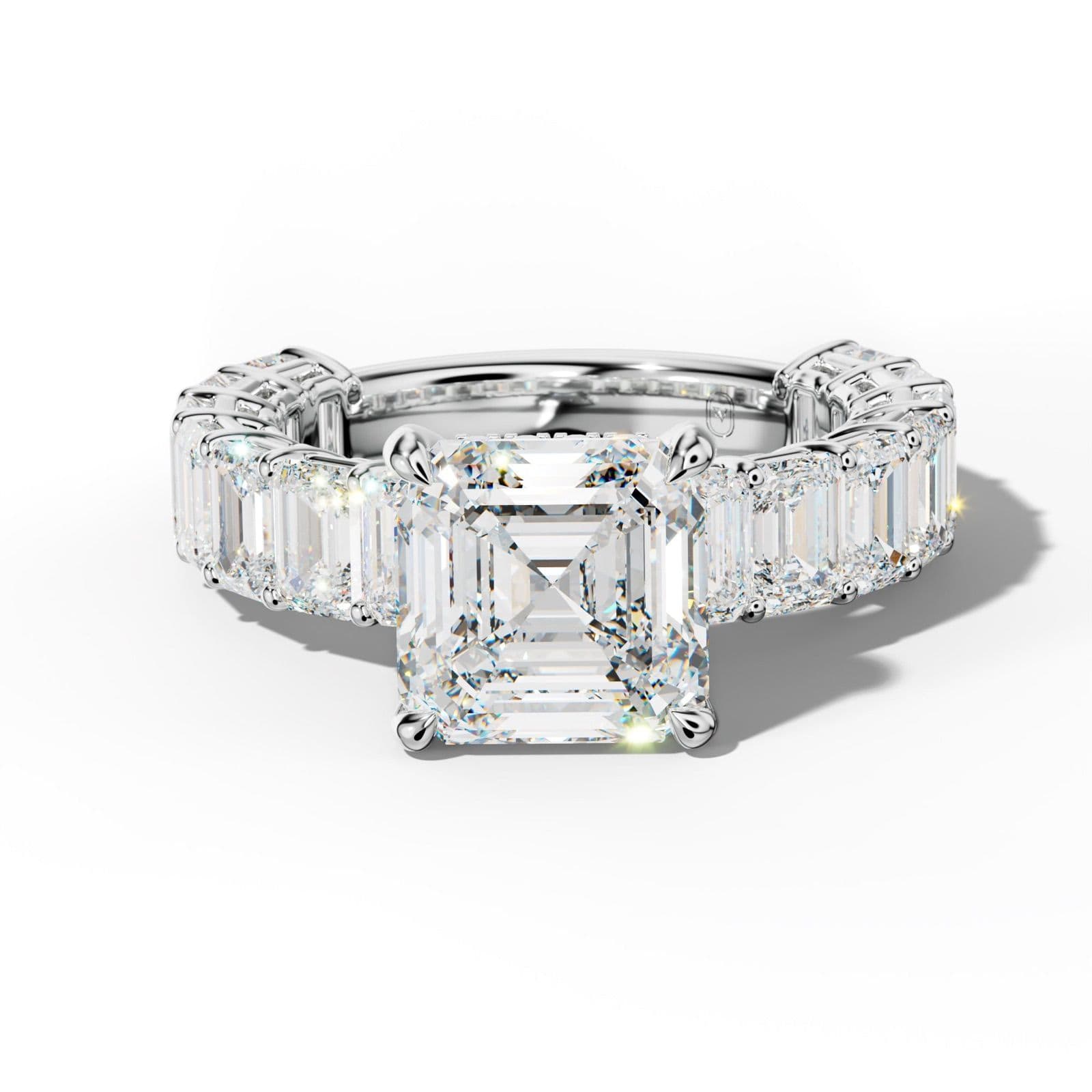 Mina Asscher Diamond Engagement Ring With Emerald Cut Side Stones