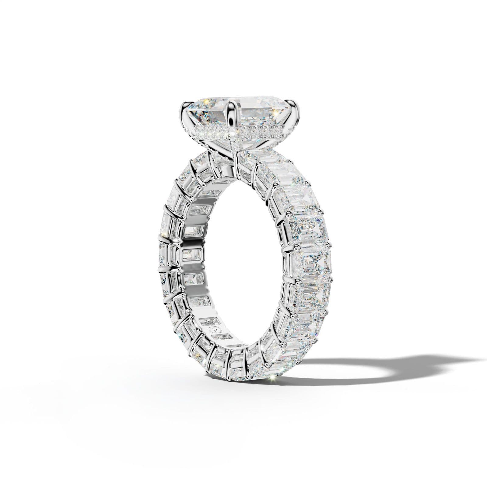 Jazmine Asscher Diamond Engagement Ring With Emerald Cut Side Stones